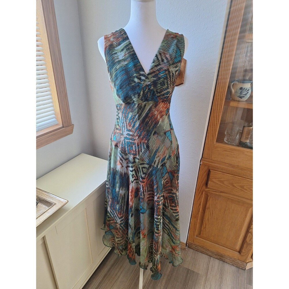 Dressbarn 90s Y2K VTG Flowy Midi Dress green Sz 12 Flare